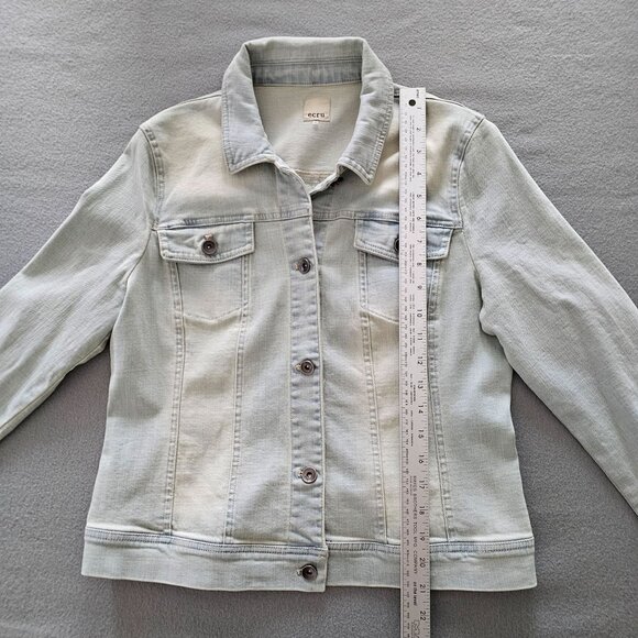 Ecru Denim Jacket Women Size L Light Wash Blue Stretch Fall Casual Layering Boho - Picture 11 of 13